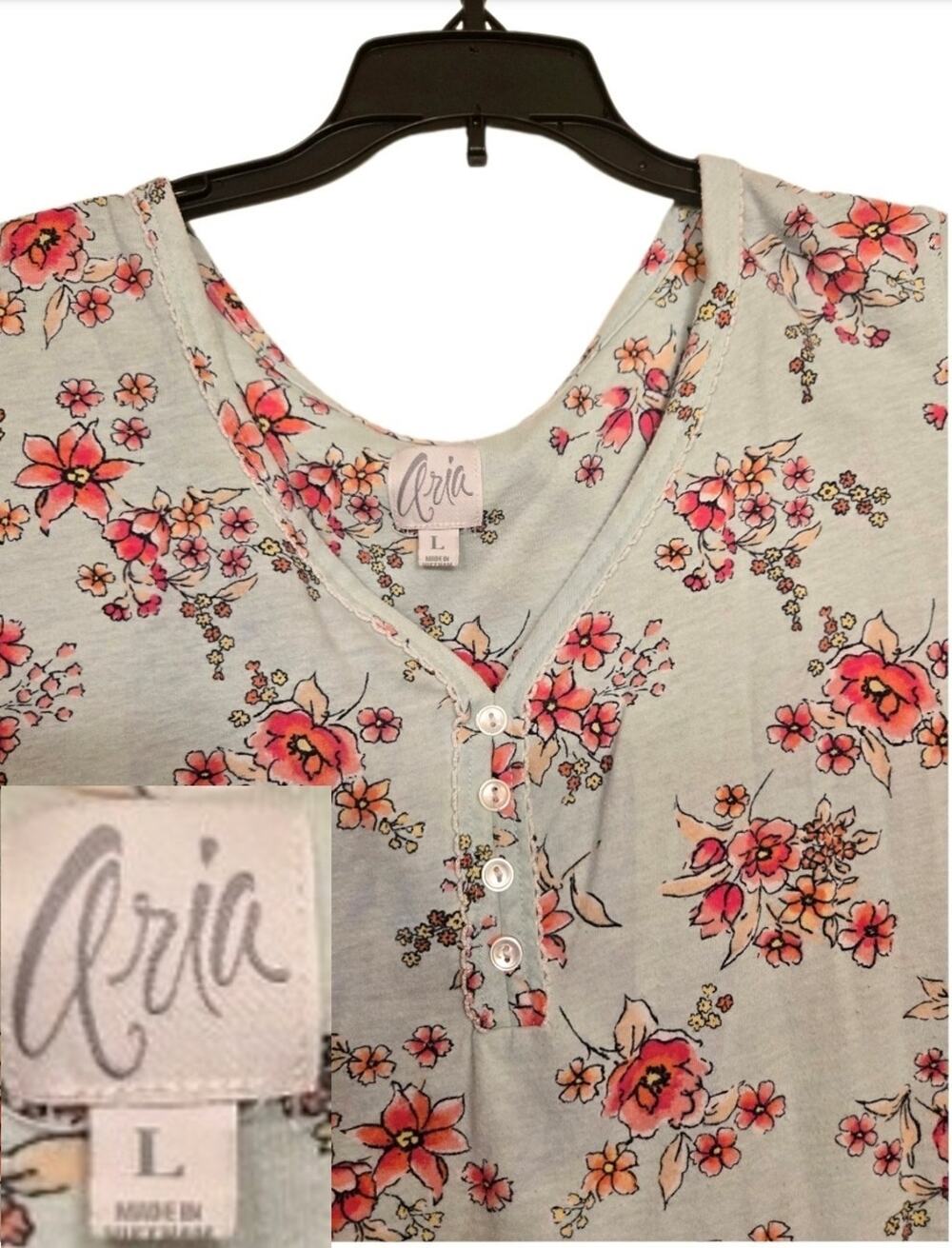 ARIA Nightgown Floral Sleep Shirt Dress Pajamas Nightgown EUC - Women's Size L